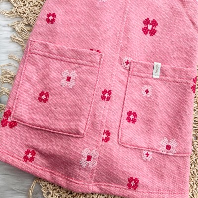 Conj. Blusa e Salopete Florzinhas em Linho- Off White e Rosa